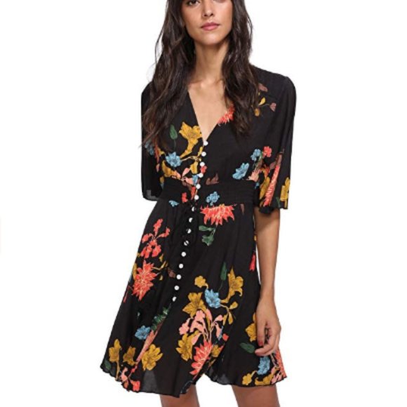 Women Boho ButtonUp Split Floral Print Party Dress - Picture 7 of 7